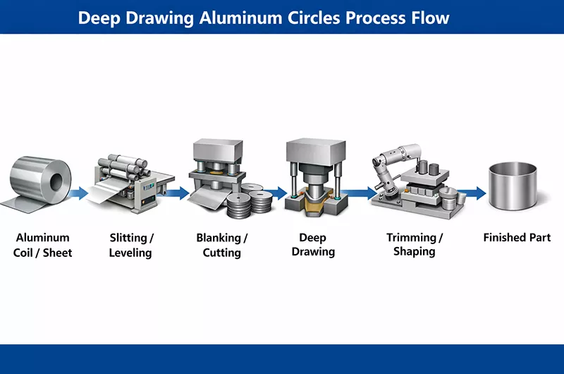 深絞りアルミ円板の工程フロー