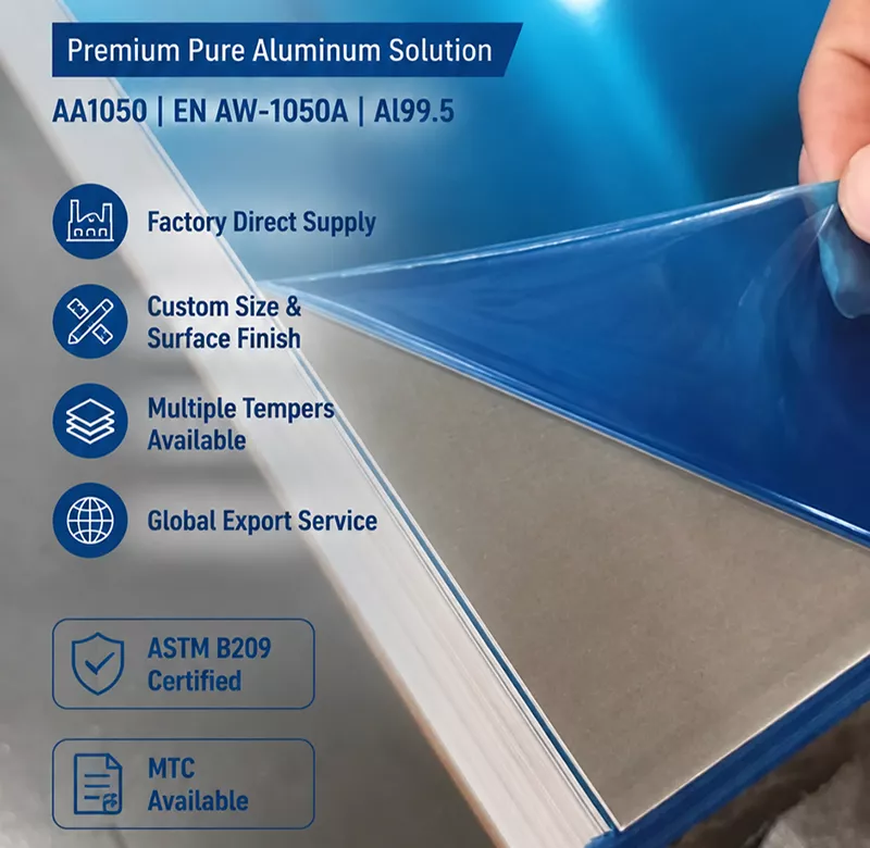 1050 aluminum plate H14 mill finish with PE protective film