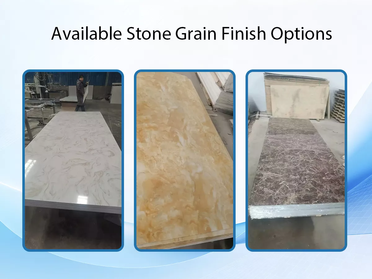 Stone grain finish options for coated aluminum sheet
