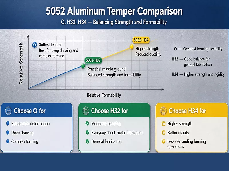 5052 aluminum temper comparison: H32 vs H34 vs O