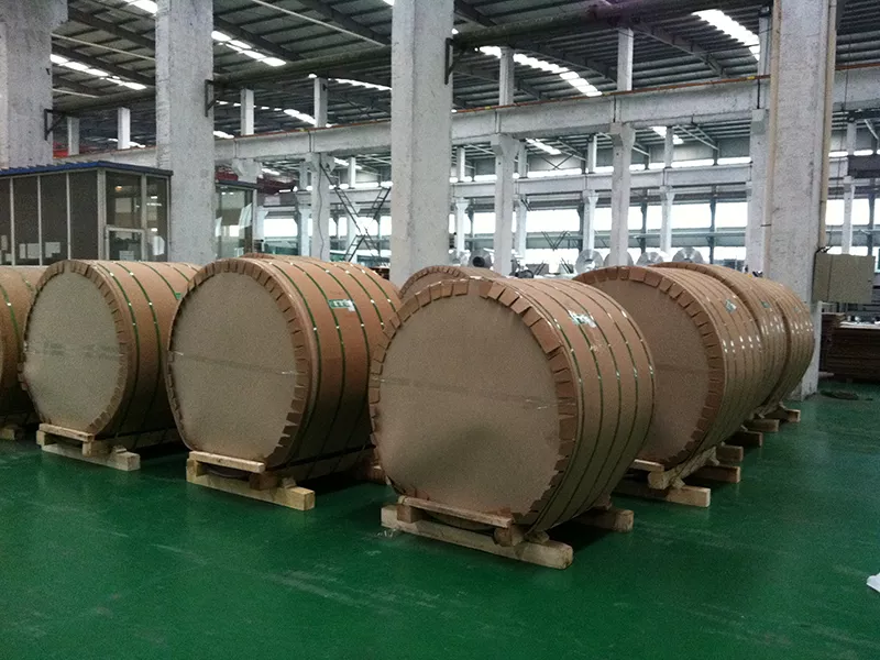 3004 aluminum coil export packaging with moisture-proof paper, steel straps and wooden pallet