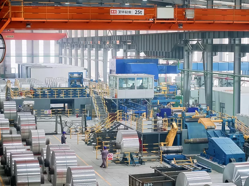 Overhead view of complete 5754 Aluminum Coil production workshop with processing machines