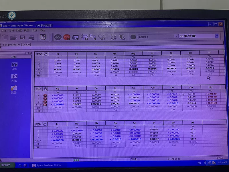 Análise da composição química de aletas de alumínio para verificação da liga