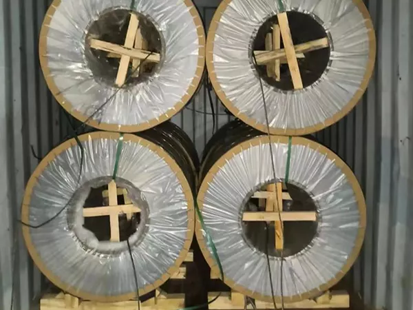 Wood grain aluminum coils loaded in an export shipping container