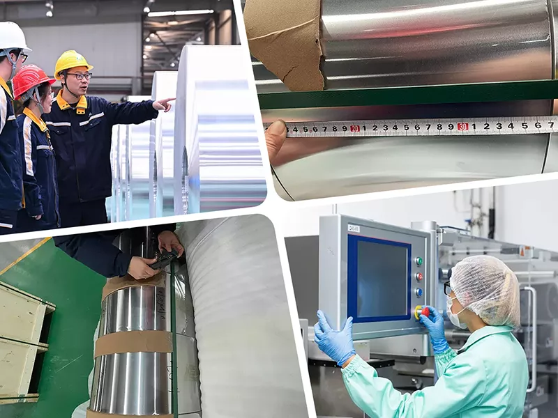 aluminum coil edge quality, thickness tolerance, width accuracy, and production performance inspection at factory