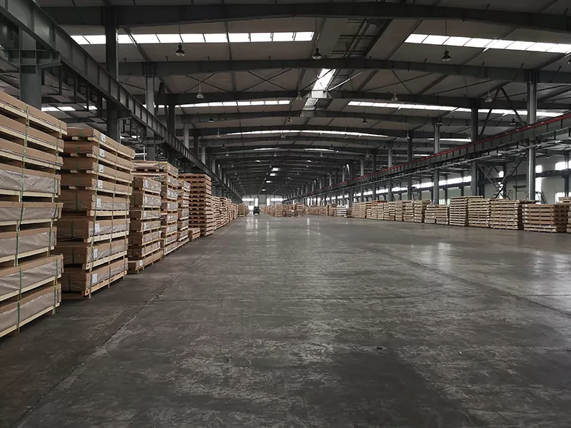 Finished 5052 aluminum sheets stacked in the finished product warehouse