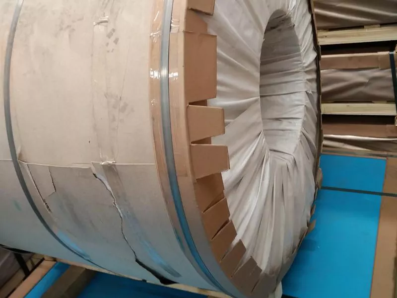 Packed HDP coated aluminum coils prepared for export shipment