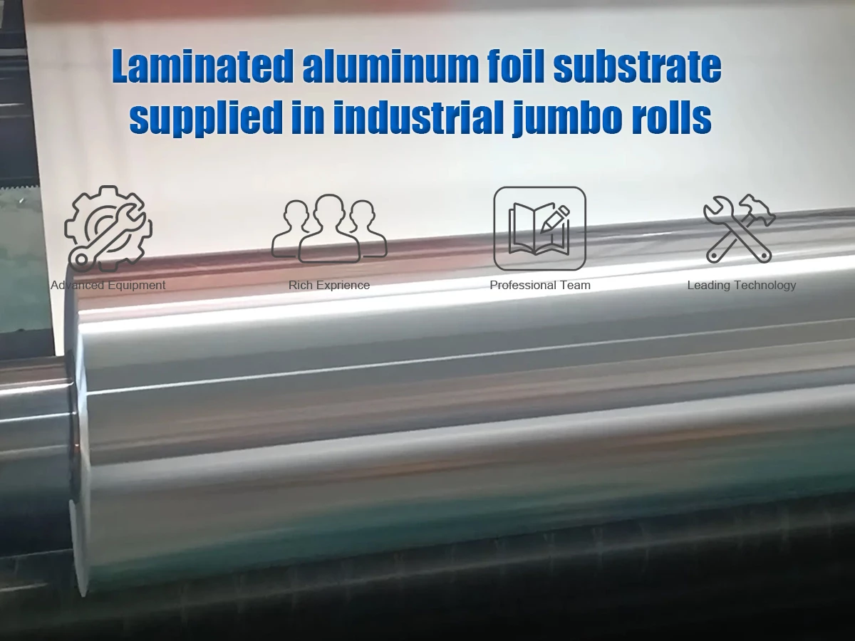Sustrato de lámina de aluminio laminada suministrado en rollos industriales de gran tamaño.