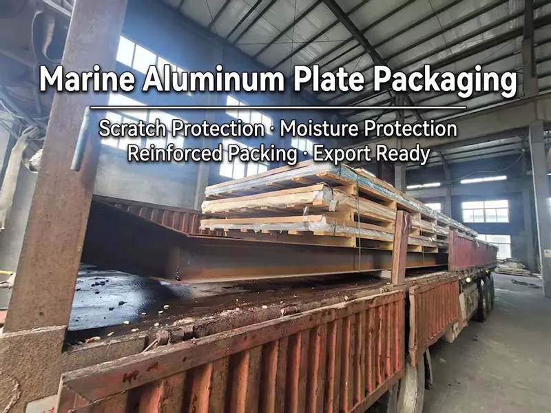 Marine aluminum plate export packaging with protective film and wooden pallets