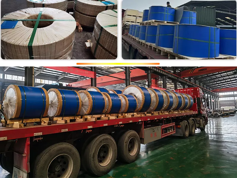 Transformer aluminum strip export packaging with moisture-proof wrapping, wooden pallet and coil protection
