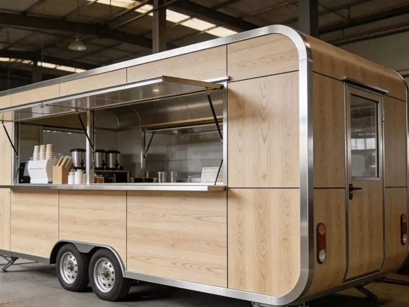 Wood grain aluminum exterior cladding on a mobile food truck