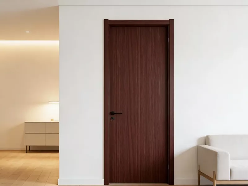 Wood grain aluminum interior door and door frame